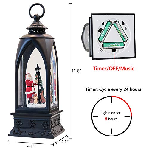 Image of Eldnacele 12 inch Christmas Snow Globe Lantern Snowman with Music & Timer, USB Lined /Battery Operated Lighted Water Glittering Lantern for Christmas Festival Decoration Gifts - Santa