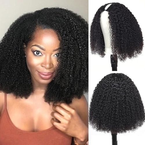 Homgoss Afro Kinky Curly V Part Human Hair Wigs 200% Density Upgrade Afro Curly V Part Wigs Human Hair With Drawstring Clip In Half V Shape Wigs For Women Beginner Friendly Natural Color(16 Inch)