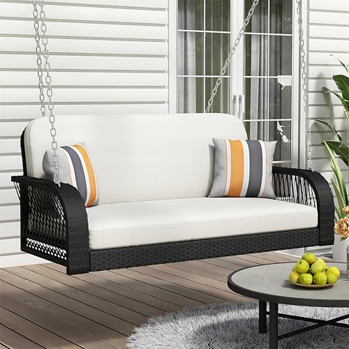 Image of Outdoor Swing Without Stand for Balcony, Garden, Home | Weather Resistant Rattan & Wicker Hanging Jhula for Adults Double Seater