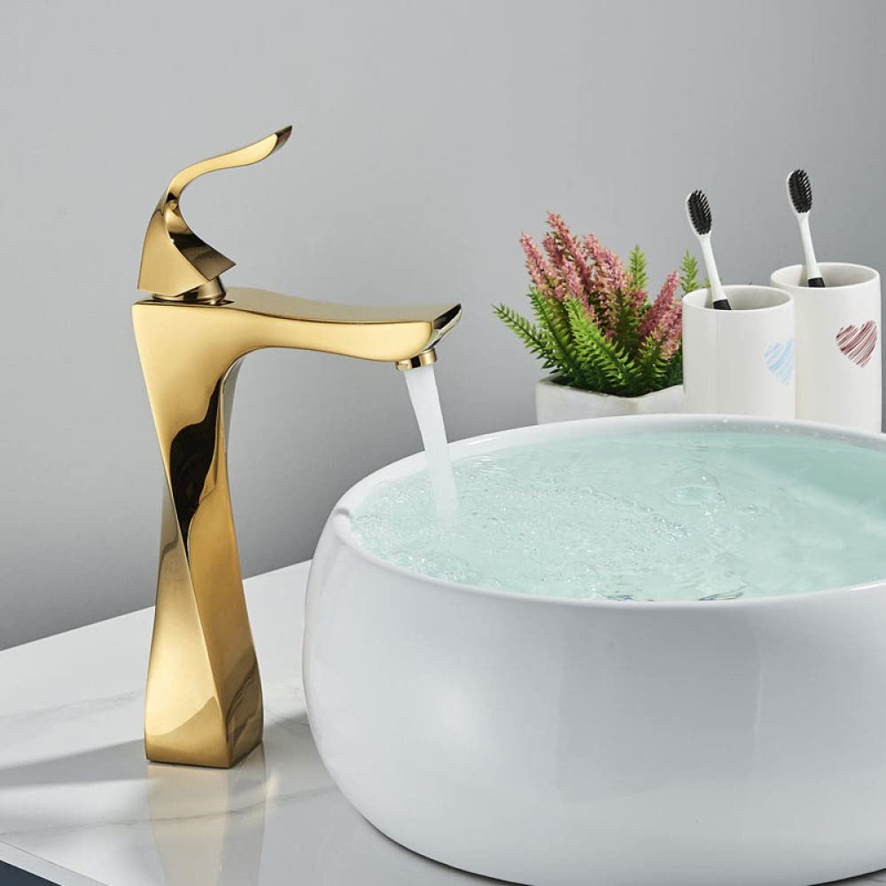 Robinet de salle de bain doré haut anti éclaboussures pour évier de salle de bain