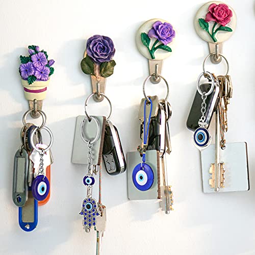 Yaomiao 6 Pieces Evil Eye Keychains Blue Glass Keychains Evil Hand Keychains Silver Round Eye Keychains For Men Women Handbags Decorations #TOP2