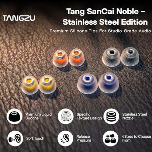 Image of Linsoul Tangzu Tang Sancai Noble Earbud Tips,Stainless Steel IEM Ear Plugs,Replaceable Liquid Silicone Eartips,4 Pairs,Optional XS /S /M /L Size for in Ear Earphones (XS /S /M /L- Each Size)