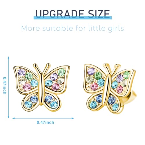 Image of Crystal Butterfly Earrings,Inlaid with Zirconia,Hypoallergenic Children's Diamond Silver Earrings,Birth Gift Birthday Valentine's Day Mother's Day Graduation Gift