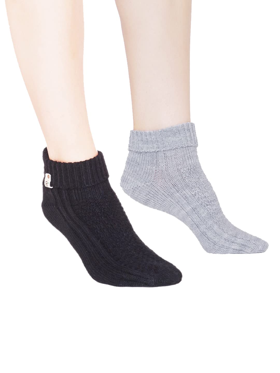 bharatasya Pack of 2, Fine Knitted Ankle Length Winter Woolen Socks for Women-picture-39