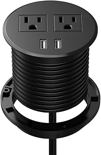 Desk Power Grommet with USB, Haylink Desktop Power Bar 3.15" Recessed Power Outlet with 2 AC Outlets, Desk Hole Cover Connect 6.56ft Extension Cord, Black