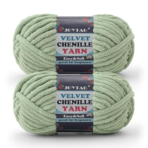 Image of 2 Pack Chunky Chenille Yarn for Crocheting and Knitting,Thick Bulky Plush Fluffy Velvet Soft Baby Blanket Crochet Chenille Yarn for Crocheting Blankets /Amigurumi /DIY Crafts(Olive Green