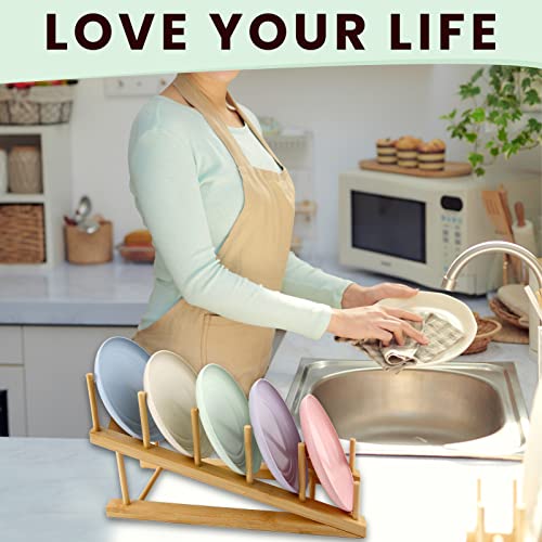 Uukd Bamboo Dish Drying Rack, Wooden Dish Rack, Stand Pot Lid Holder, Kitchen Storage Organizer For Dish, Bowl, Cup, Cutting Board (Incline Drain Rack) #TOP6