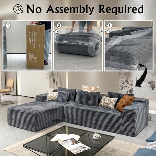 Image of Sectional couches for Living Room Corduroy Couch, 104 inch Cloud Sectional Couch with L-Shape Chaise, Modern Modular Sofa, Deep Seat Comfort, No Assembly Required(Plush Corduroy, Left Facing Chaise)