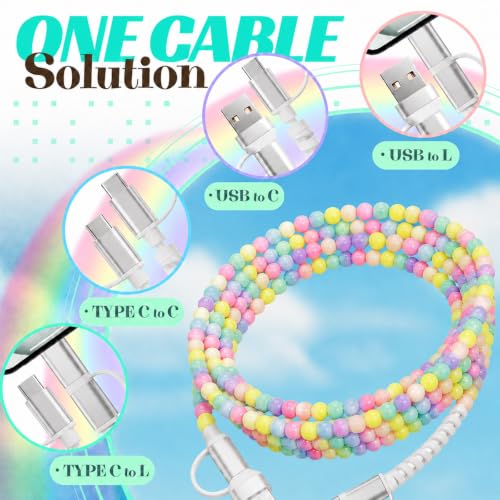 Image of 4-in-1 Beaded Charging Cable, MFi Certified, Works with CarPlay, 6.6FT 60W Fast Charger Cord for iPhone 17 /16 /15 /14 /13 /12 /11, iPad, Samsung, Android and More (Pastel Pop)