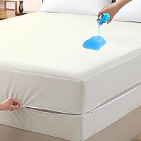 Vista 12 de Protector de colchón tamaño completo, funda 100% impermeable con cremallera, 15 pulgadas de profundidad, funda de colchón de seis lados para cama