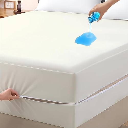 Miniatura 12 de Protector de colchón tamaño completo, funda 100% impermeable con cremallera, 15 pulgadas de profundidad, funda de colchón de seis lados para cama,