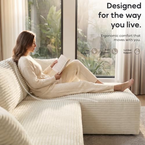 Image of 133 inch U-Shaped Modular Sectional Sofa, Corduroy Boneless Couch, Beige