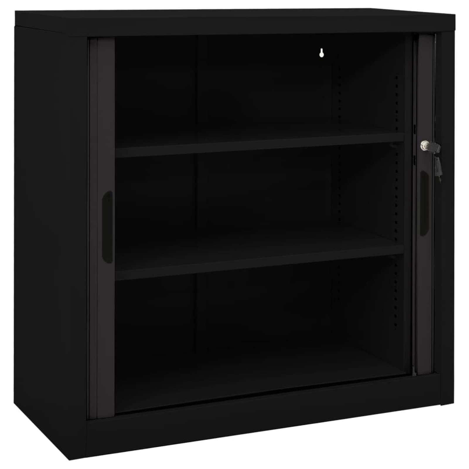 Armoire de Bureau Porte coulissante Casier de Bureau Métallique Meuble de Rangement pour Atelier ou Garage Classeur Verouillable Armoire Porte coulissante Acier-Noir-90x40x90cm-3