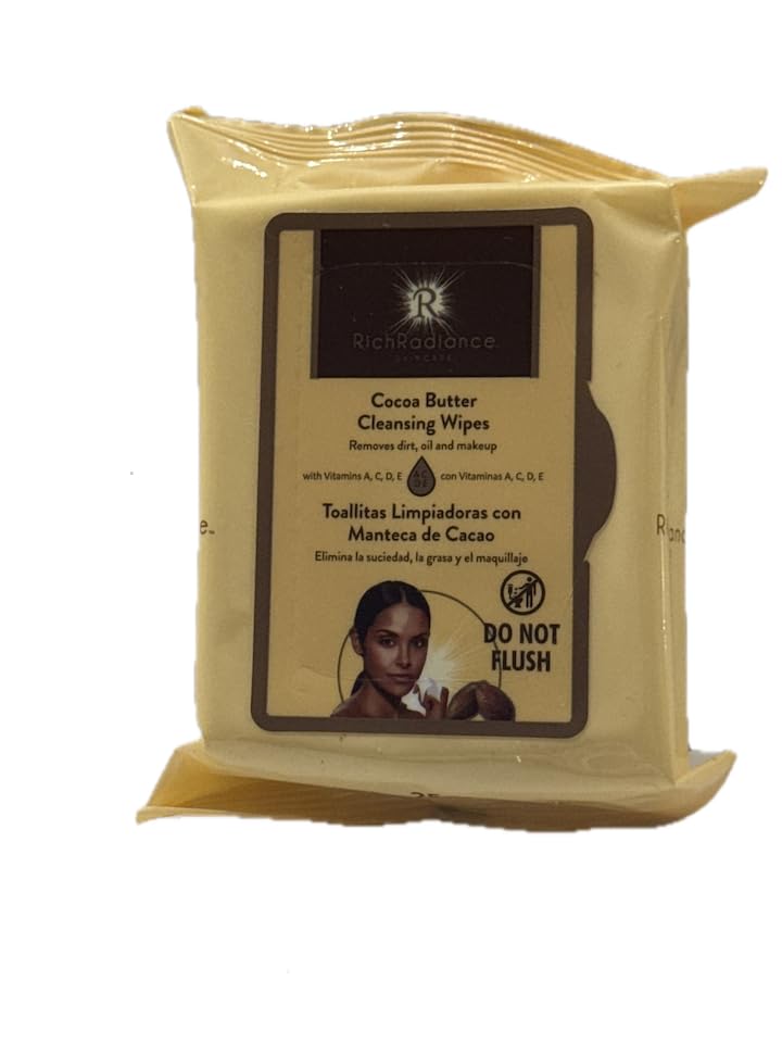 25 Cocoa Butter Cleansing Wipes, Removes Dirt Oil and Makeup, with Vitamins A C D E (Do Not Flush)