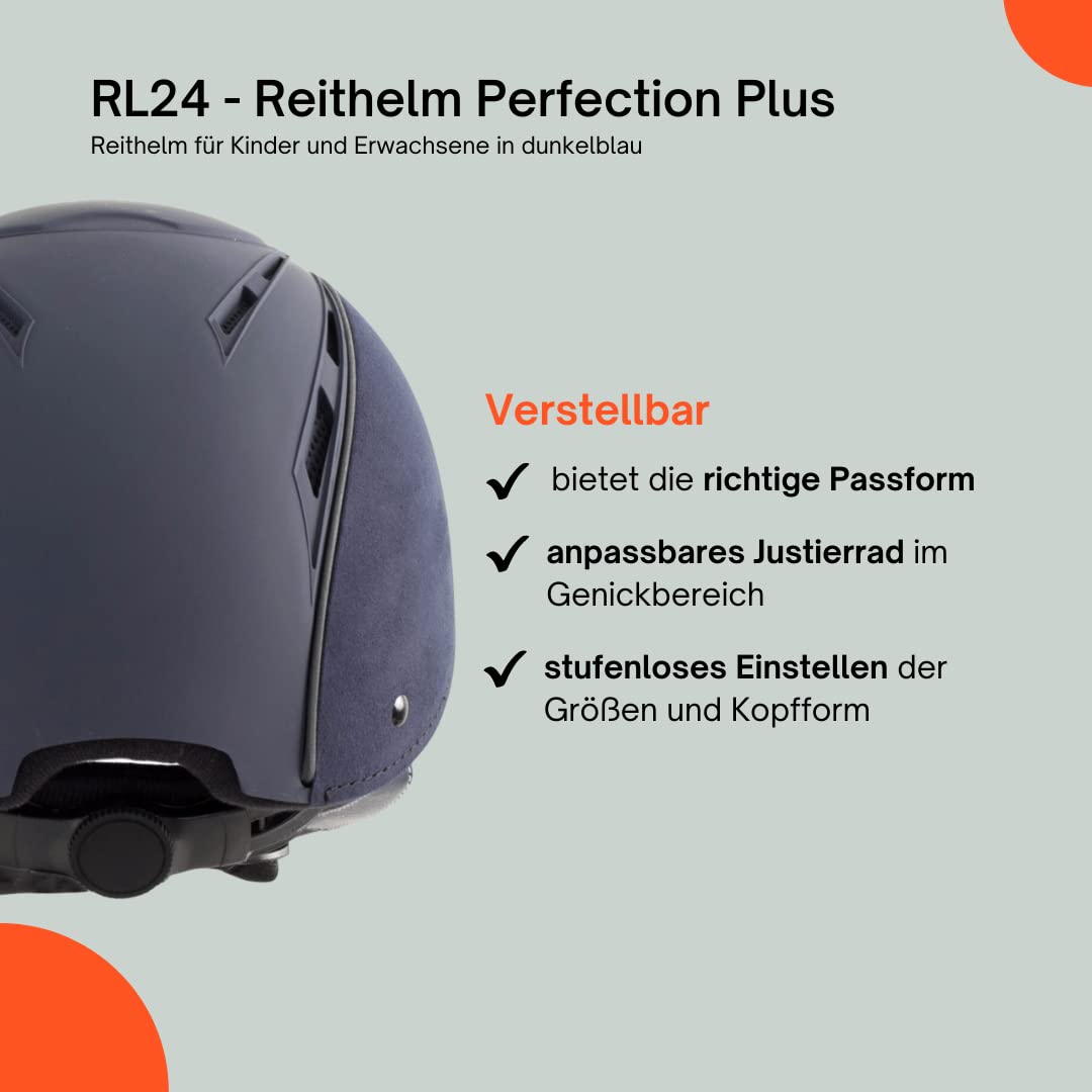 RL24 - Reithelm Perfection Plus | atmungsaktives & waschbares Innenfutter | Reitkappe mit Kinn- & Nackenschutz | Größe- & Kopfform verstellbar | Unisex Reitsport Schutzkleidung