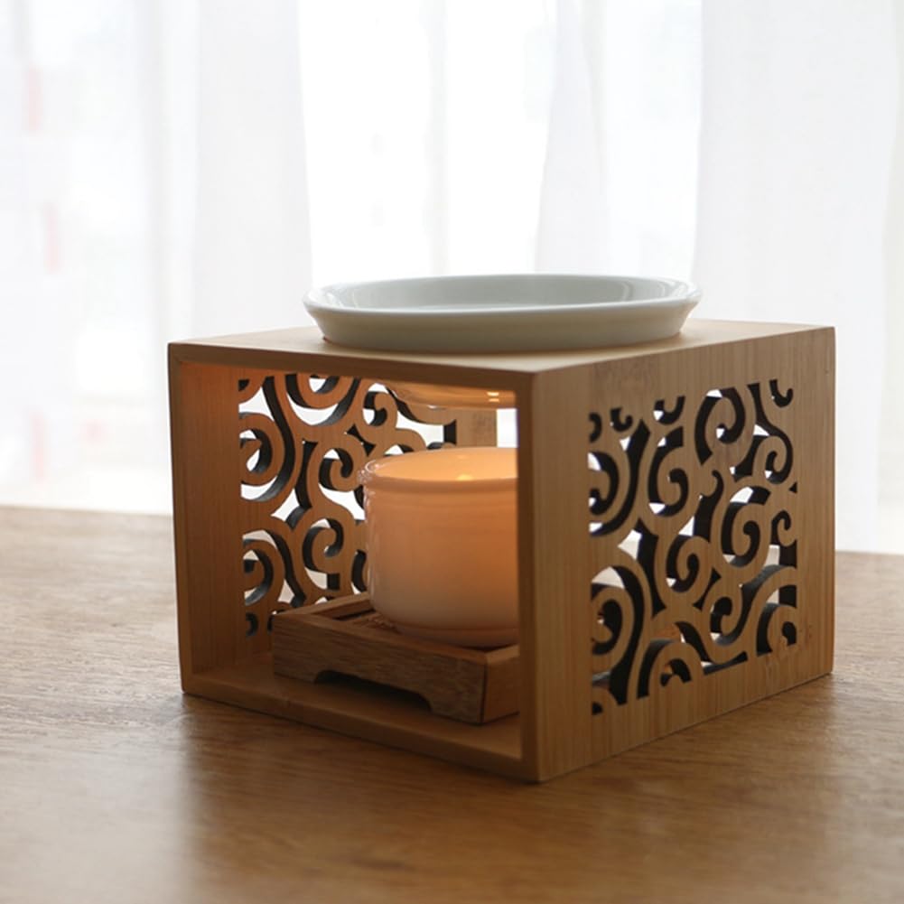 JUJIAN 5X Lámpara de Fragancia Hueca de Bambú de Madera, Quemador de para Horno de Aceite, Candelabro, Elegante Y Atractivo, Decoración de Oficina de Casa