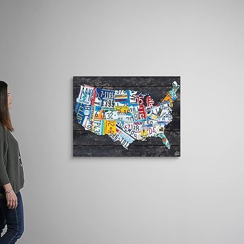 Miniatura 7 de Impresión artística de la pared del lienzo del mapa de la matrícula de los Estados Unidos,