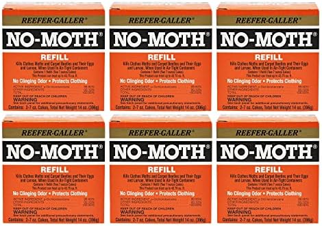 Reefer-Galler NO Moth Closet Hanger Refills - Kills Clothes Moths, Carpet Beetles, Eggs & Larvae (2 Moth Cakes, Pack of 6)