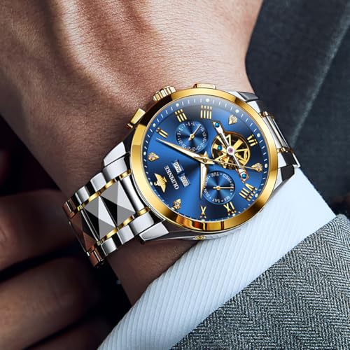 Image of OUPINKE Men's Automatic Watch 44mm Big Dial,Luxury Mechanical Wristwatch,Sapphire Crystal Glass,50M Waterproof, Tungsten Steel with Date Display