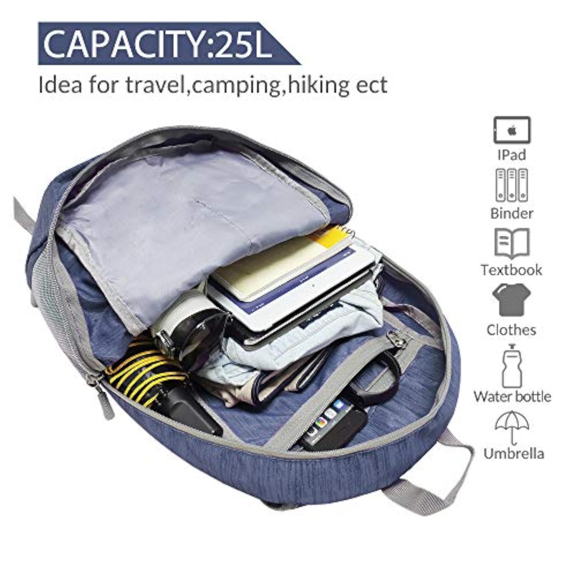 25L Ultra Lightweight Packable Backpack, Foldable Hiking Daypack