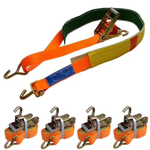 4X 50mm / 3 Meter Spanngurt mit extra langem Grippschlauch Autotransport Radsicherung Reifengurt PKW Anhänger Zurrgurt KFZ Trailer Gurt mit EN 12195-2 / LC 3000 daN