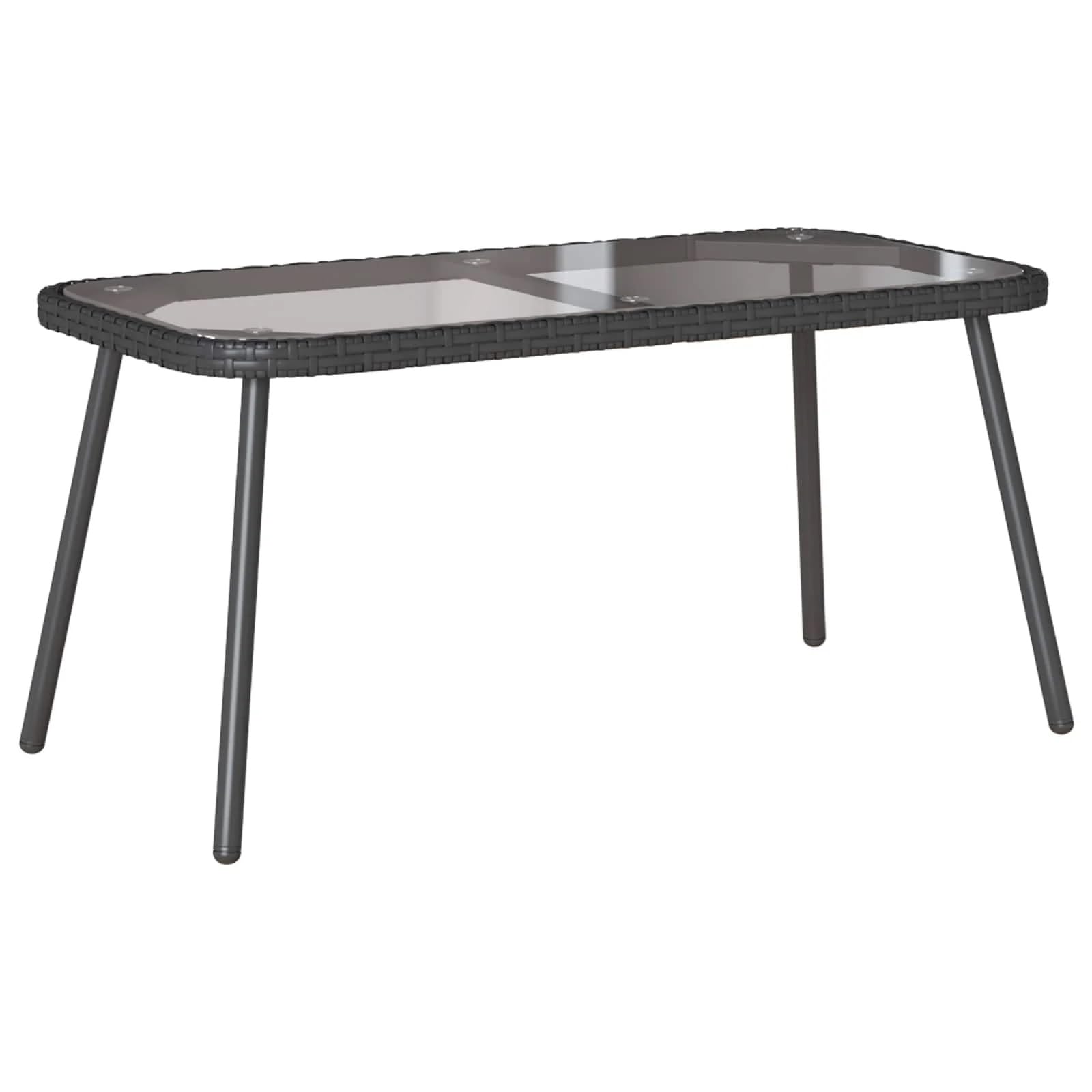 Outdoor Side Wicker Patio Rattan Bistro Coffee Table with Glass Top for Garden,Porch,Backyard, Black 90x45x42 cm Poly Rattan,-316