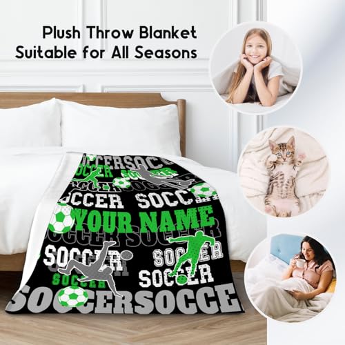 Mercuryelf Custom Soccer Throw Blanket - Soft, Fuzzy & Warm - 40x50 Inches Flannel Blankets for Travel, Office - Black Sports Throws Gift for Kids