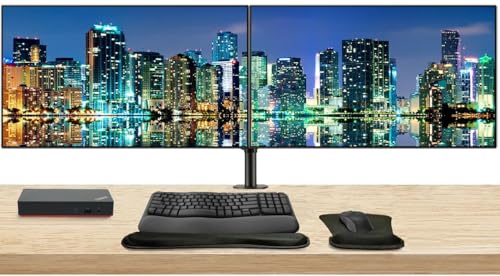 Image of Lenovo ThinkVision S27e 1920 x 1080 LED Backlit Full HD LCD Monitor, 2-Pack Bundle with HDMI, VGA, Dual Monitor Stand, ThinkPad Universal USB-C Dock, MK670 Wireless Keyboard & Mouse, Mouse & Wrist Pad
