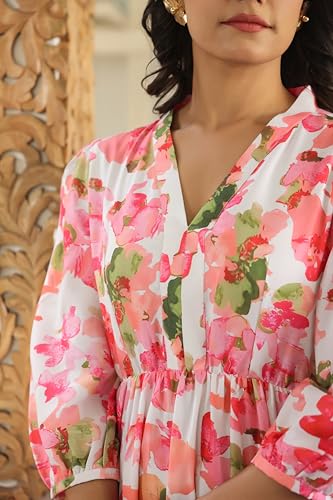 Image of Leriya Fashion Dress for Woman | Maxi Dress for Women Stylish | Women's Elegant A Line Dresses Summer Long Georgette with Floral Prints | Perfect Gaun Wear for Womens