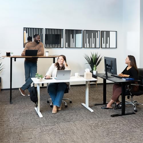 Image of Veken 55 Inch, Height Adjustable Sit Stand Up, Wood Desktop, Work Home Office Computer PC Table, Tall Standup Workstation, Gaming Writing Study Bedroom Rising Desks, Black