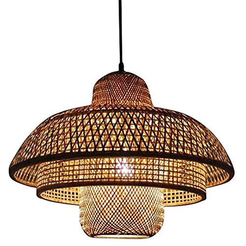 Lustre en rotin et osier tressé main, plafonnier haut de gamme style rustique primitif