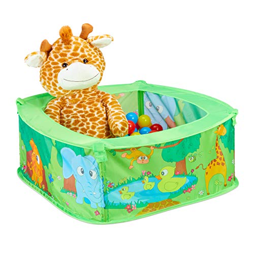 Relaxdays 10028881 Bällebad Baby, Dschungel Ballzelt mit 50 Bällen, quadratisch, Pop-Up, HBT 29 x 80 x 80 cm, Bällchenbad, grün