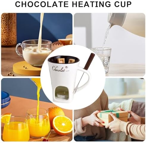 Ceramic Butter Warmer,130ml Ceramic Chocolate Fondue Mug - Multi-Purpose Butter Warmer with Fondue Fork, Creative Melt Hot Pot Cup for Picnics - 3