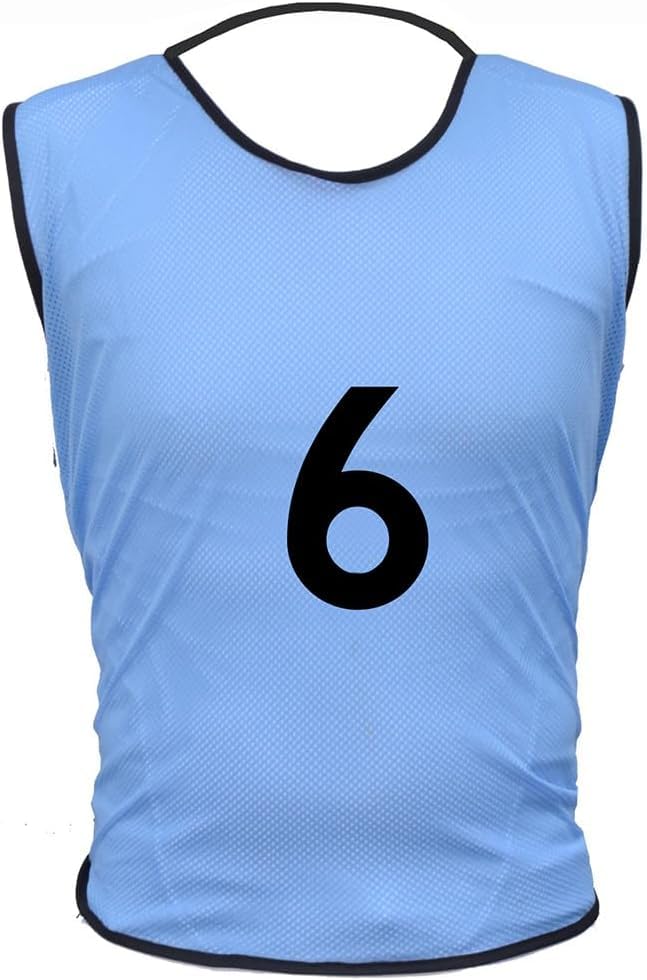 15 MESH BIBS FOOTBALL TRAINING SPORTS BIBS NUMBERED (1-15 OR number of your choice) Front/Back OR Front & Back (Sky (Front & Back), Adult (Men's Large-XL))