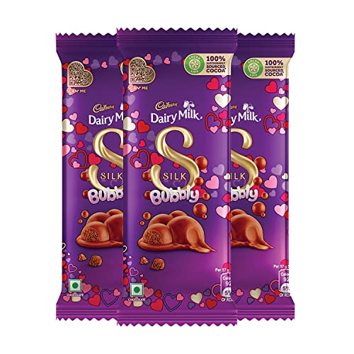 Image of Cadbury Dairy Milk Silk Bubbly Valentine Chocolate Bar, 3 X 120 Gm
