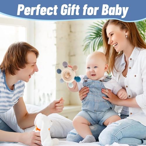 Image of Baby Teething Toys for 0-6 6-12 Months, BPA Free Baby Teether Sensory Toy for Babies 0 3 6 9 12 18 Months, Newborn Infant Toys Gifts for 1 One Year Old Baby Boys Girls (Non Jelly Shapes Handle)