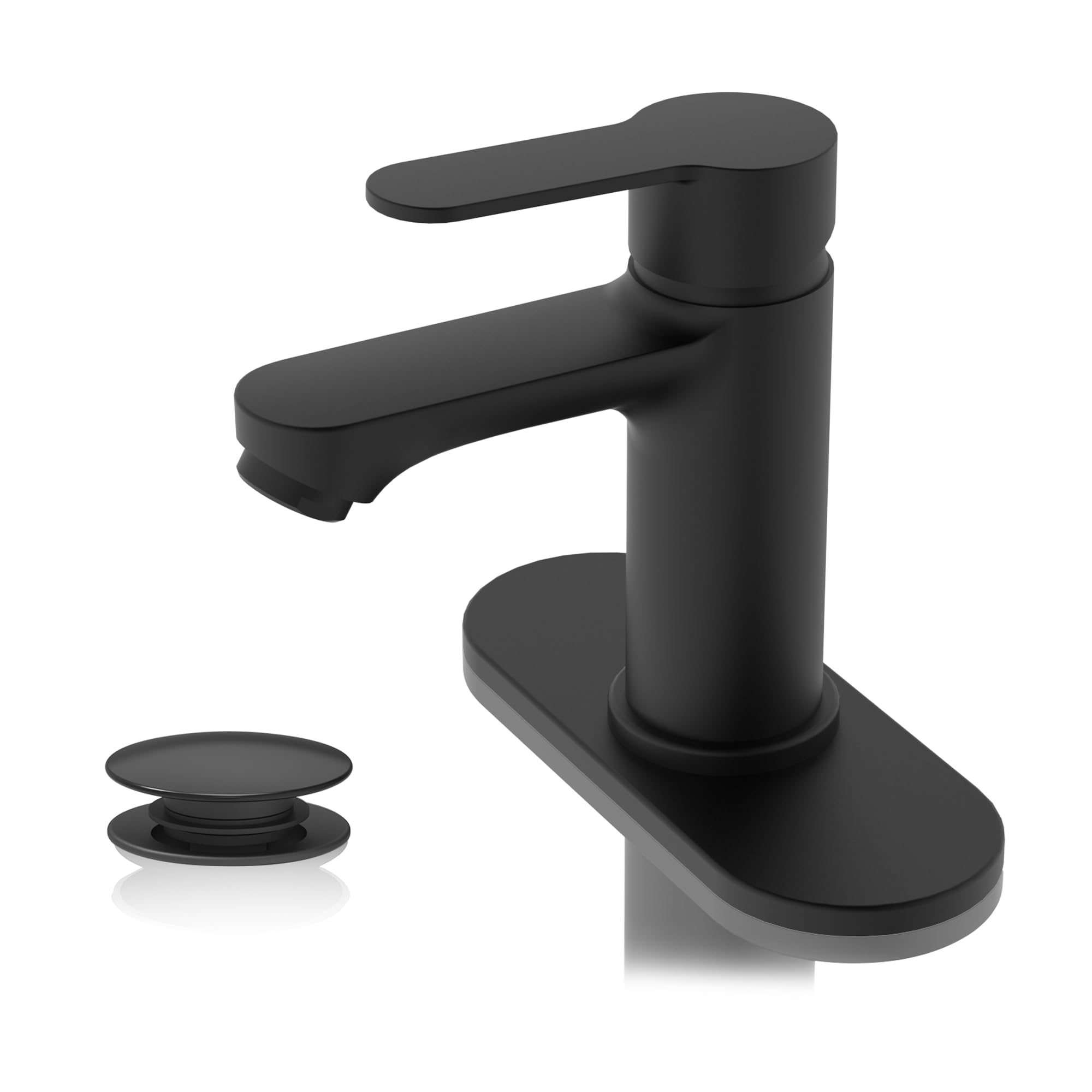 Photo 1 of BELZ Bathroom Faucet, Single Handle Matte Black Sink Faucet for 1 or 3 Hole Installation, Modern Lead-Free Metal Vanity Faucet with Pop-Up Drain & Supply Hoses (Matte Black)