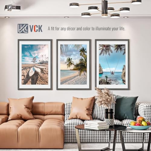 Image of VCK 24x36 Poster Frame 5 Pack, Grey Wood, 20x30 Mat, for Gallery Wall