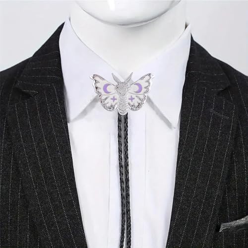 Image of Btilasif Bolo Tie for Men Women, Western Cowboy Bolo Tie, Star Moon Butterfly Necklace Neckties, Cowboy Accessories Western Gifts for Men Women, White