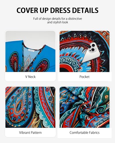 Image of Bsubseach Moo Moos for Women Batwing Sleeve Kaftan Dresses with Pockets