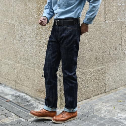Men’S Vintage Taper Fit Selvedge Raw Denim Full Length Jeans Button Fly Midweight Daily Wear Silver-Plated Buttons3
