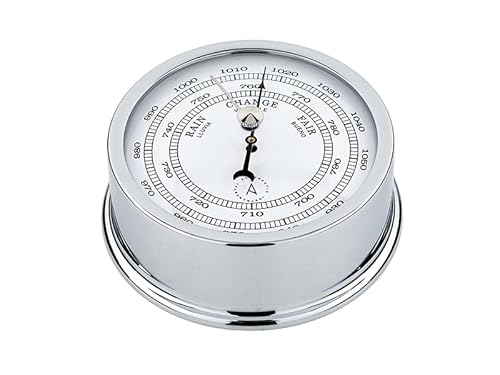 Autonautic - Barómetro Aneroide Náutico de Latón Pulidoy Cromado de Alta Resistencia al Ambiente Marino, para Embarcaciones o Decoración - 95mm (ø) - Made in Spain.
