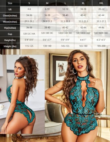 Image of Avidlove Lingerie for Women Halter Lace Bodysuit V Neck Teddy One Piece Babydoll Nightgown