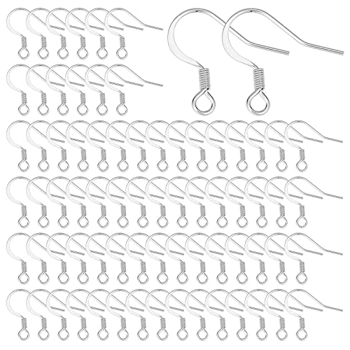 SUNNYCLUE 1 Box 100Pcs French Earring Hooks 304 Stainless Steel Earwire Ear Wires Silver Earring Wires Fishhook Hook for jewellery Making Women Adults DIY Dangle Crafts Supplies