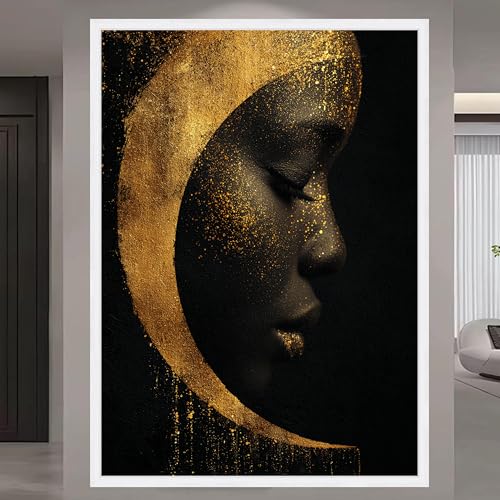 Peinture abstrait noir et or de haute qualité en toile tendue grand format lune dorée 70x100