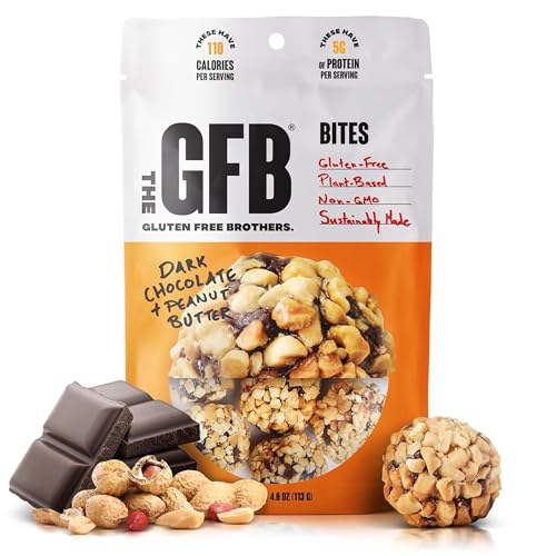 The GFB Dark Chocolate Peanut Butter Protein Bites | Certified Gluten Free Snack Bites | Super Tasty Plant Based Protein Balls | Travel Ready Non-GMO Kosher & Vegan Snacks | Resealable 4oz Bags, 1 Pack