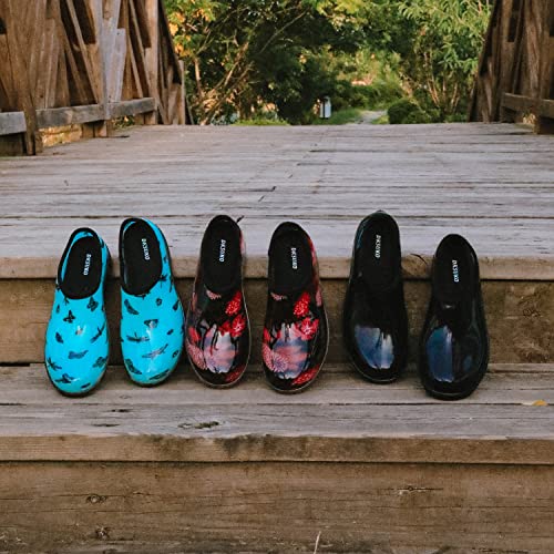 Image of DKSUKO Women's Waterproof Garden Shoes, Slip-On Outdoor Clogs Rain Shoes | Easy-rinse PVC upper, cushioned insole, and grippy tread for wet grass, muddy yards, dog walks, and coop chores