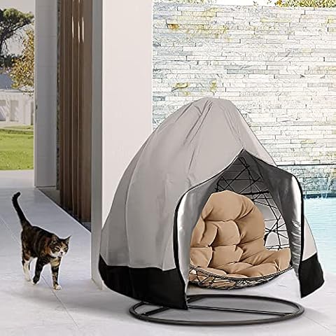 Garden Hanging Egg Chair Cover Double Patio Cocoon Egg Chair Cover 420D Oxford Fabric Waterproof Swing Egg Chair Covers with Zipper Drawstring Double 232x203cm Grey&Black Cover