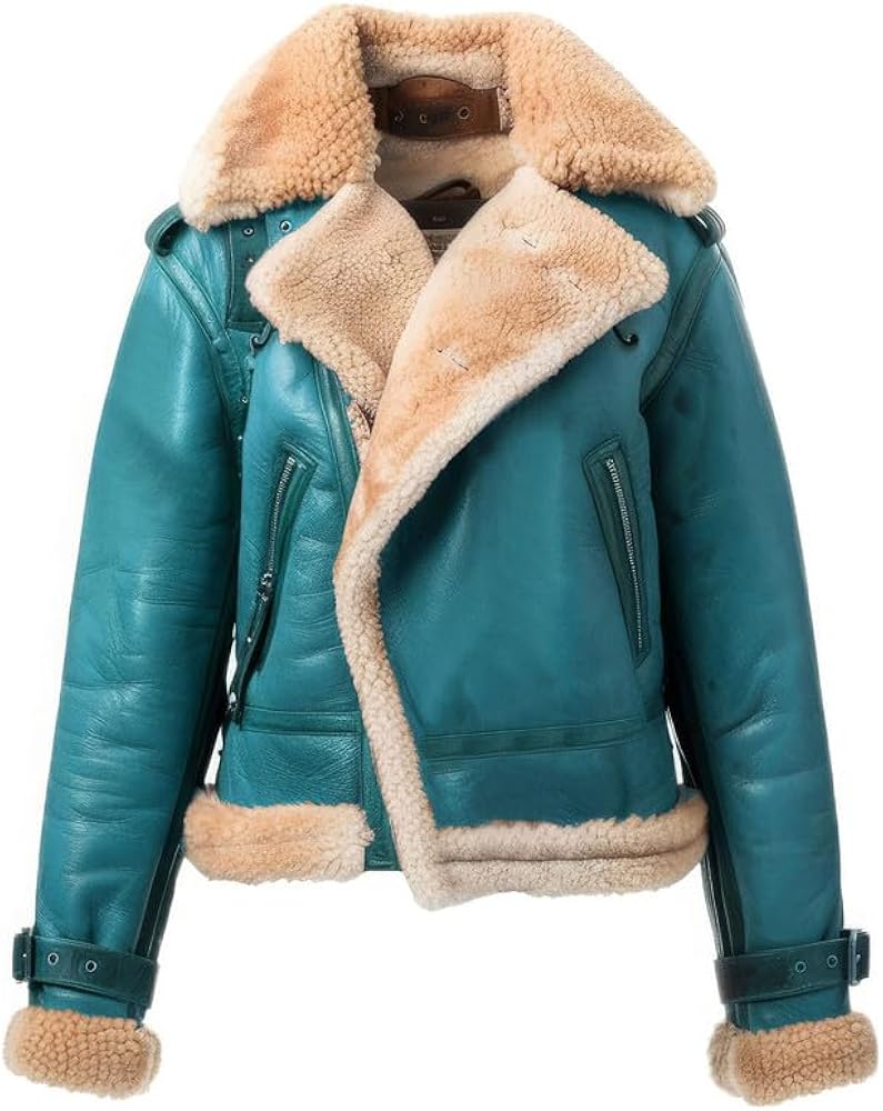 Women's Teal Blue Genuine Sheepskin Sherpa Shearling Faux Fur