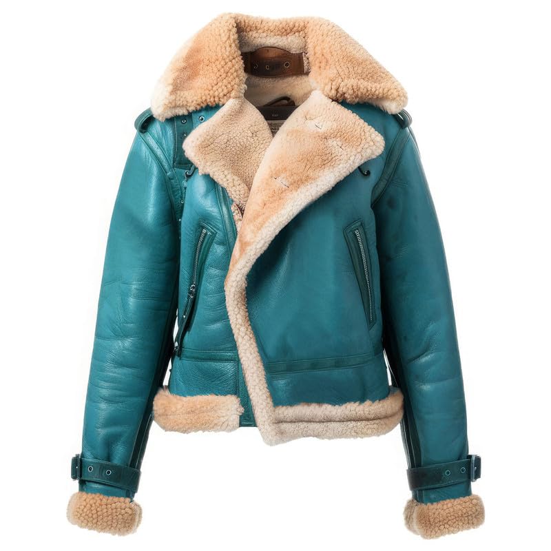 ジャケット・アウター AT LAST&CO GENUINE SHEEP JACKET Women's Teal Blue Genuine Sheepskin Sherpa Shearling Faux Fur